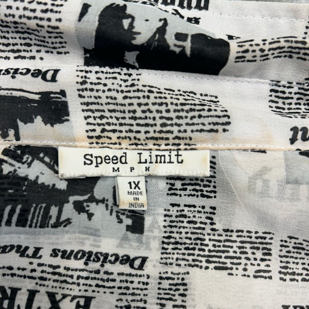 Speed Limit Mph Newspaper Print Long Button Shirt… - image 3